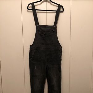 Free People Charcoal Denim Overalls (Size 28)